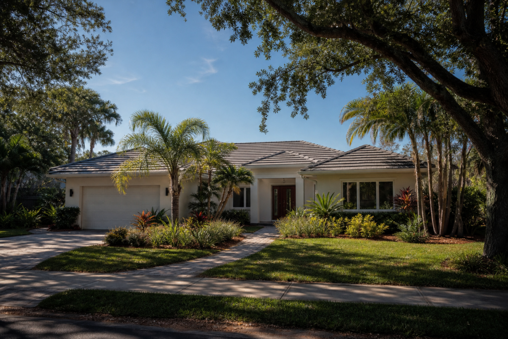 A house seen wide from the street, with its yard and setting in Pinellas County, FL — Pinellas County Home Values