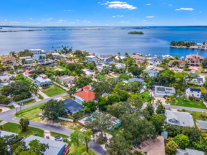 Aerial view of Ozona Florida and St Joseph Sound near 201 South Street